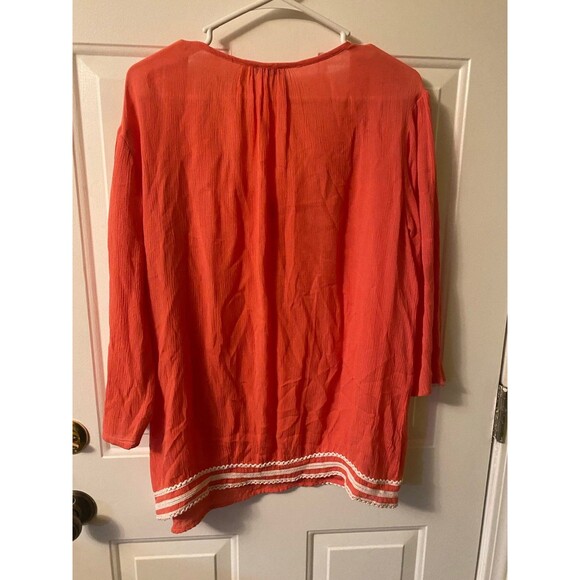 Hannah Boho Hippie blouse cream crochet trim orange size Medium - Picture 2 of 5